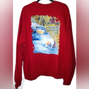 Hanes Beefy T Lexus Yacht Sweatshirt Top Mens Sz Large Crew Neck Red Long Sleeve